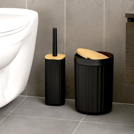 Bathroom Accessories Set, 6-Piece Plastic & Bamboo