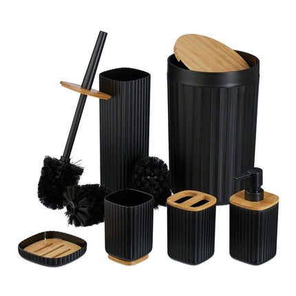 Bathroom Accessories Set, 6-Piece Plastic & Bamboo