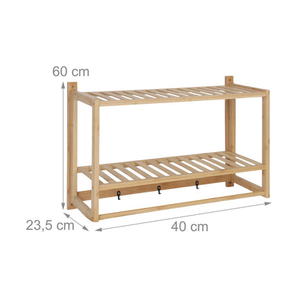 Bathroom Bamboo Shelf with Towel Rail & Hooks