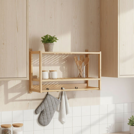 Bathroom Bamboo Shelf with Towel Rail & Hooks