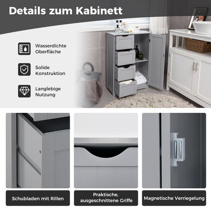 Bathroom Cabinet, 4 Drawers, Adjustable Shelf, Gray