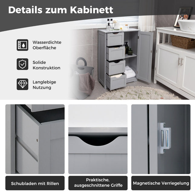 Badezimmerschrank, 4 Schubladen, verstellbarer Einlegeboden, Grau