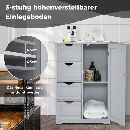 Bathroom Cabinet, 4 Drawers, Adjustable Shelf, Gray