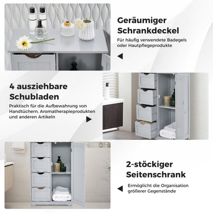 Bathroom Cabinet, 4 Drawers, Adjustable Shelf, Gray