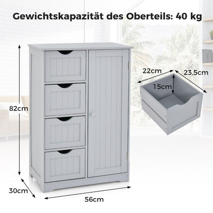 Bathroom Cabinet, 4 Drawers, Adjustable Shelf, Gray