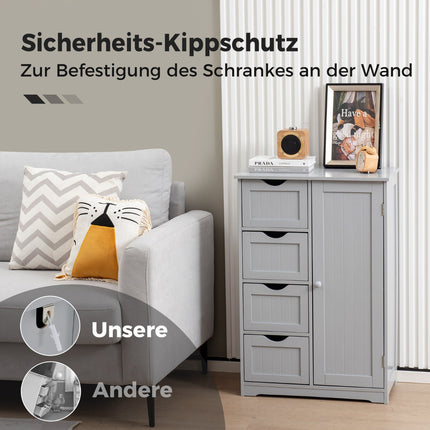 Bathroom Cabinet, 4 Drawers, Adjustable Shelf, Gray