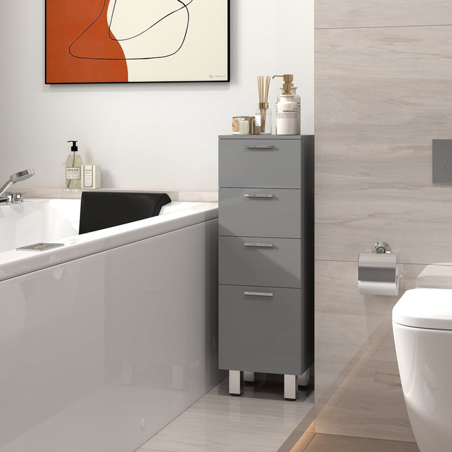 Badezimmerschrank, 4 Schubladen, Spanplatte, Grau, 30x30x93 cm