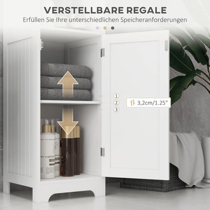 Weißer Badezimmerschrank mit 3 offenen und 1 geschlossenen Fach