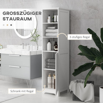 Weißer Badezimmerschrank mit 3 offenen und 1 geschlossenen Fach