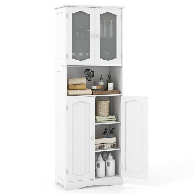 Badezimmerschrank, Hochschrank, freistehend, 4 Türen, Weiß, 60x30x164 cm