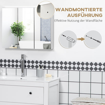 Edelstahl-Badezimmerschrank, 3 Türen, 5 Ablagen