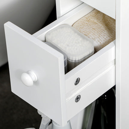 Meuble de salle de bain à roulettes, 2 tiroirs et compartiment ouvert, meuble de rangement, blanc, 16 x 49,5 x 66 cm
