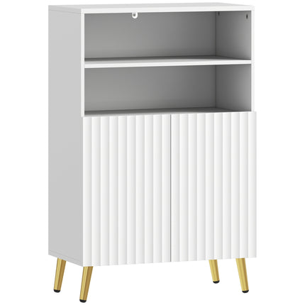 Bathroom Cabinet, Soft-Close Doors, 2 Open Shelves, MDF, White