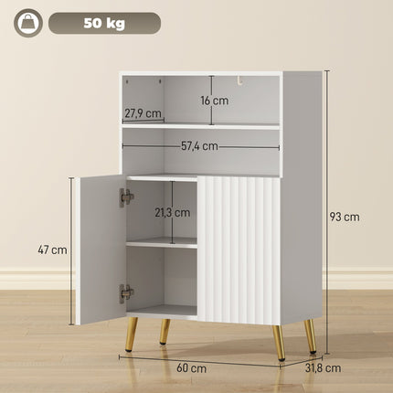 Bathroom Cabinet, Soft-Close Doors, 2 Open Shelves, MDF, White