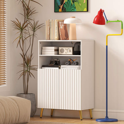 Bathroom Cabinet, Soft-Close Doors, 2 Open Shelves, MDF, White
