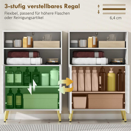 Bathroom Cabinet, Soft-Close Doors, 2 Open Shelves, MDF, White