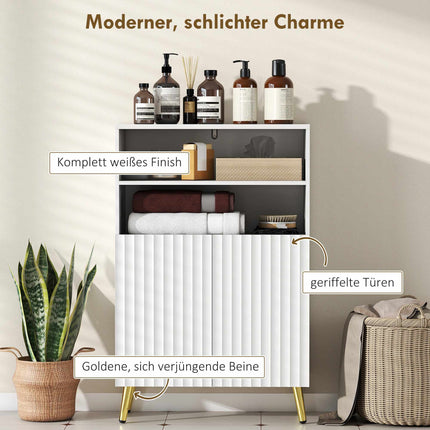 Bathroom Cabinet, Soft-Close Doors, 2 Open Shelves, MDF, White