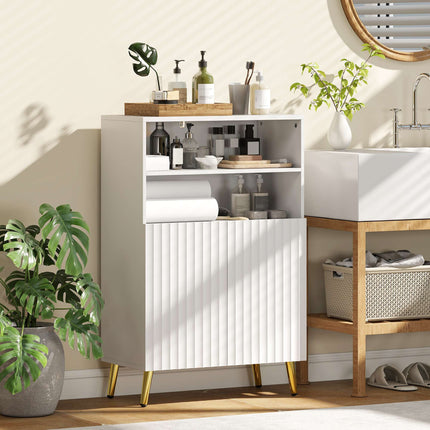 Bathroom Cabinet, Soft-Close Doors, 2 Open Shelves, MDF, White