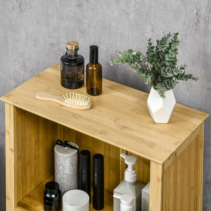 Bambus-Badezimmerschrank mit offenem Regal, 50x25,5x92cm