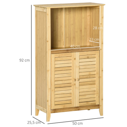 Bambus-Badezimmerschrank mit offenem Regal, 50x25,5x92cm