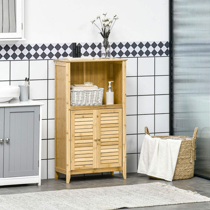 Bambus-Badezimmerschrank mit offenem Regal, 50x25,5x92cm
