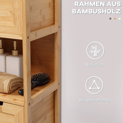 Badezimmerschrank aus Bambus mit 2 Schubladen, kippsicher