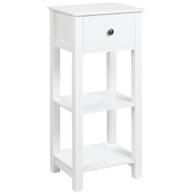 Meuble de salle de bain avec tiroir et 2 étagères, design anti-basculement, blanc, 40 x 31,5 x 90 cm