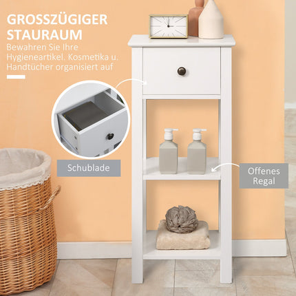 Weißer Badezimmerschrank, Schublade und Ablagen, kippsicher, 40x31,5x90 cm