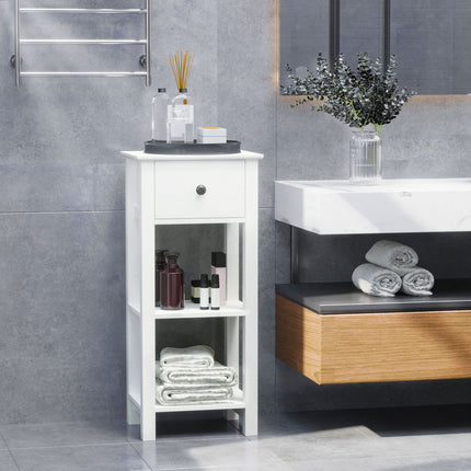 Weißer Badezimmerschrank, Schublade und Ablagen, kippsicher, 40x31,5x90 cm