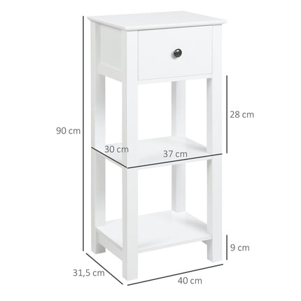 Weißer Badezimmerschrank, Schublade und Ablagen, kippsicher, 40x31,5x90 cm