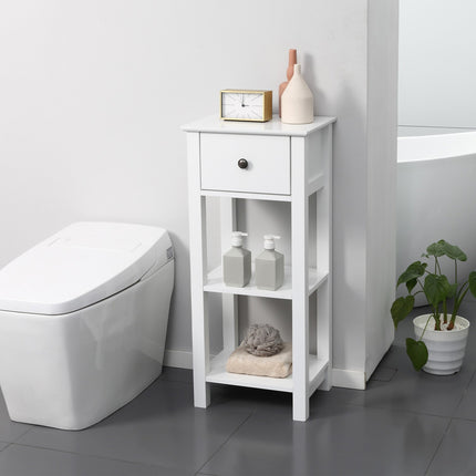 Weißer Badezimmerschrank, Schublade und Ablagen, kippsicher, 40x31,5x90 cm