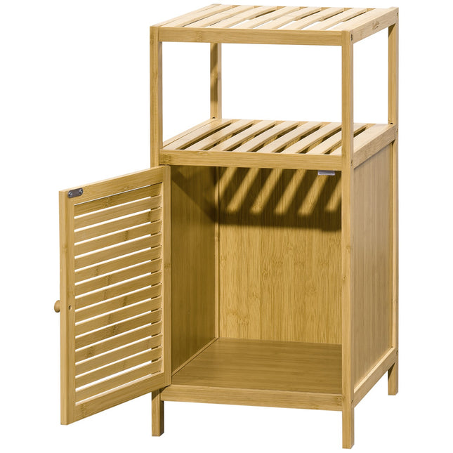Bambus-Badezimmerschrank, offenes Regal, Kippschutz