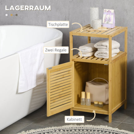 Bambus-Badezimmerschrank, offenes Regal, Kippschutz