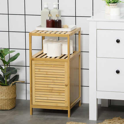 Bambus-Badezimmerschrank, offenes Regal, Kippschutz