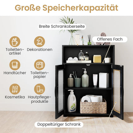 Badezimmerschrank mit 2 Türen & verstellbaren Einlegeböden, Schwarz