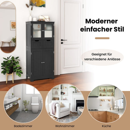 Badezimmerschrank mit 2 Schubladen, 4 Türen, verstellbare Einlegeböden