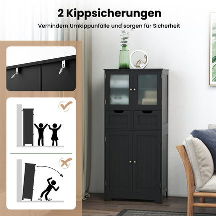 Badezimmerschrank mit 2 Schubladen, 4 Türen, verstellbare Einlegeböden