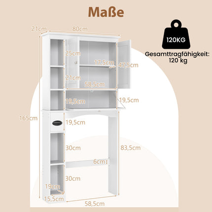 Badezimmerschrank mit 3 Türen und verstellbaren Einlegeböden, Weiß
