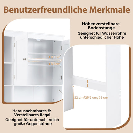 Badezimmerschrank mit 3 Türen und verstellbaren Einlegeböden, Weiß