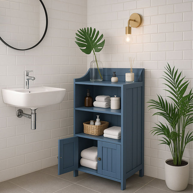 Bathroom Cabinet with 3 Open Shelves & 2 Doors