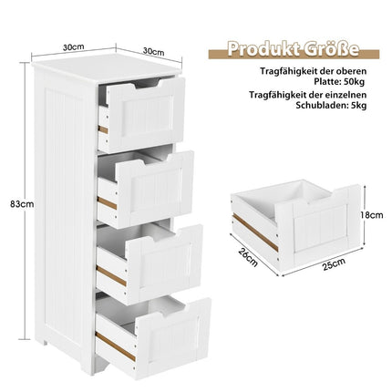 Badezimmerschrank mit 4 Schubladen, Weiß, 30x30x83 cm