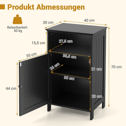 Bathroom Cabinet with Adjustable Shelf, 40x30x70 cm, Black
