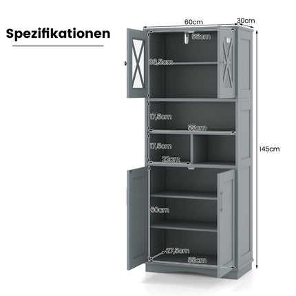 Badezimmerschrank mit verstellbaren Einlegeböden, Grau MDF