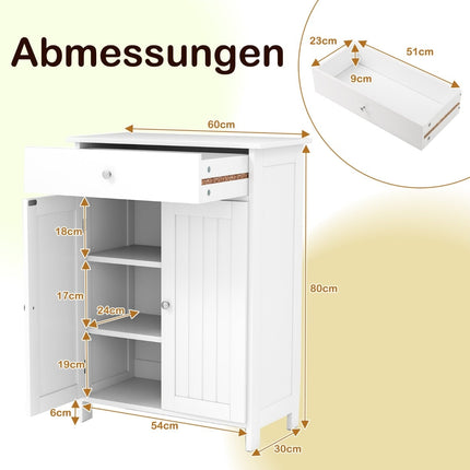 Badezimmerschrank mit Schublade, 2 Türen, verstellbarem Einlegeboden