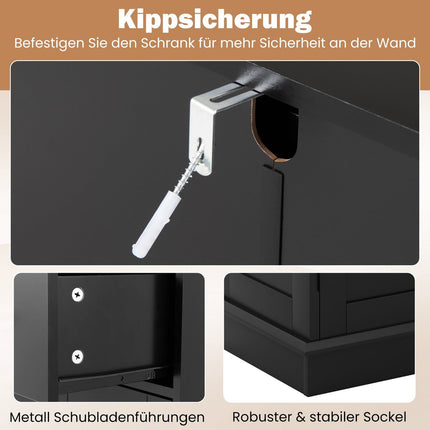 Badezimmerschrank mit Schublade, verstellbarem Regal, 56x30x80cm, Schwarz