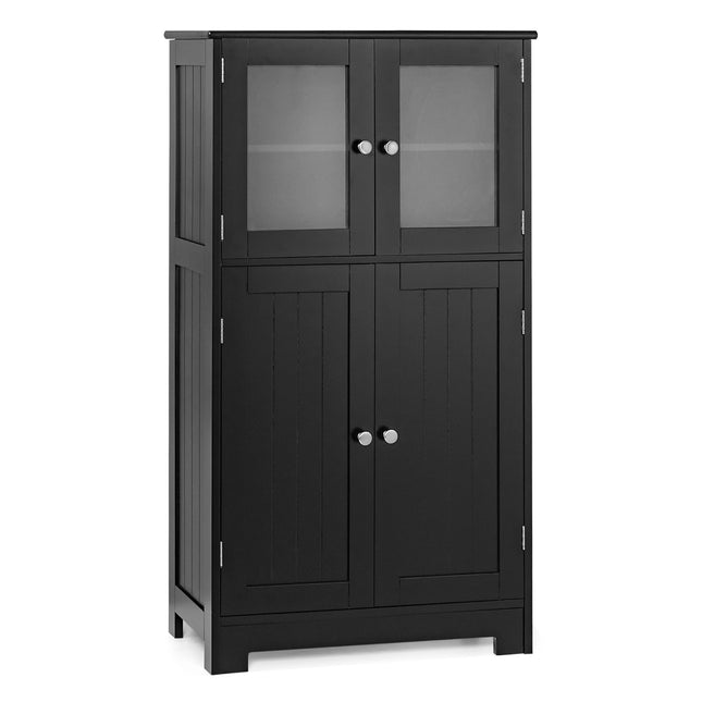 Bathroom Cabinet with Glass Doors, Adjustable Shelf, Black