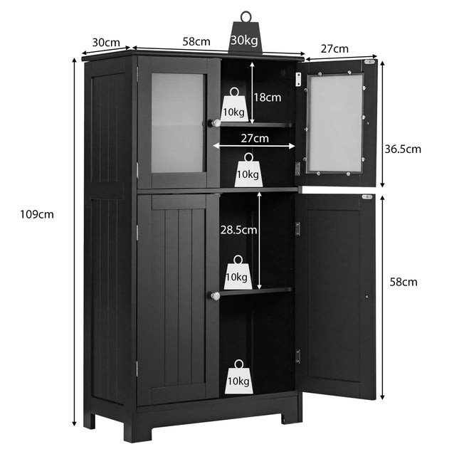 Bathroom Cabinet with Glass Doors, Adjustable Shelf, Black