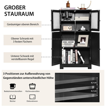 Badezimmerschrank mit Glastüren, verstellbarem Einlegeboden, Schwarz