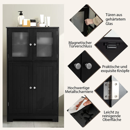 Badezimmerschrank mit Glastüren, verstellbarem Einlegeboden, Schwarz