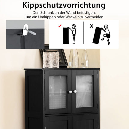 Badezimmerschrank mit Glastüren, verstellbarem Einlegeboden, Schwarz
